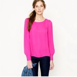 J Crew Thalia Long Sleeve Blouse Hot Pink Womens Size XS